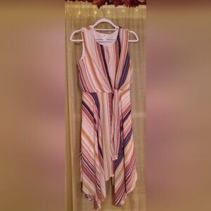 Dress Barn Multicolor Striped Asymmetrical Hem Midi Dress